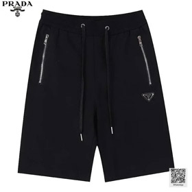 Prada Cotton Zipper Pocket Triangle Shorts Loose Cropped Pants-2879  
